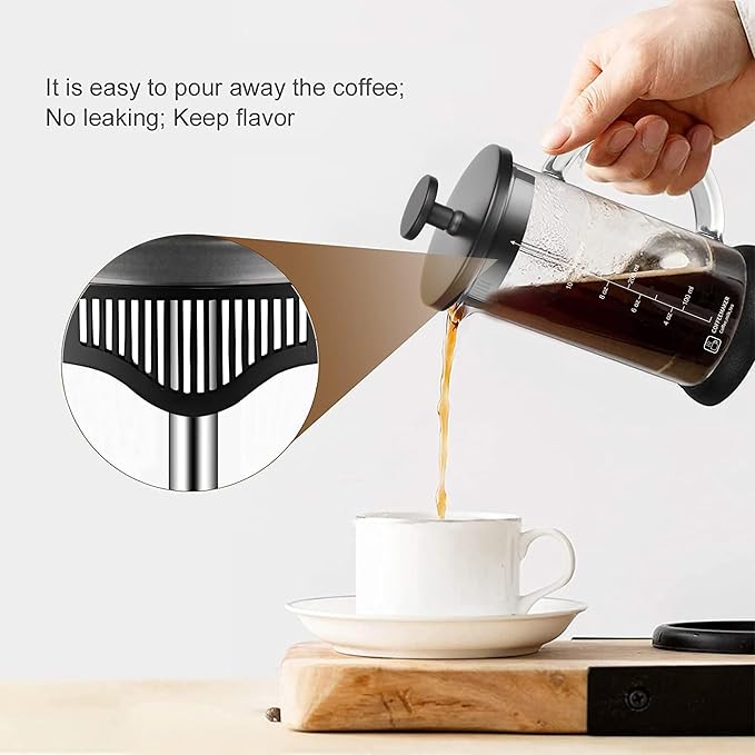 French Press Coffee Maker 12 Ounce Espresso Tea Coffee Maker with 4 Filters System, Stainless Steel Plunger and Heat Resistant Borosilicate Glass BPA-Free Brewed Tea Pot Coffee Plunger