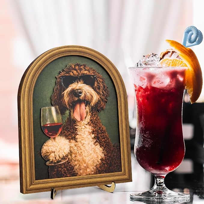 3D Funny Gentleman Dog Wall Art Sign for Bar Decor, Drinking Dog Portrait Wall Decor, 8x10 Inch