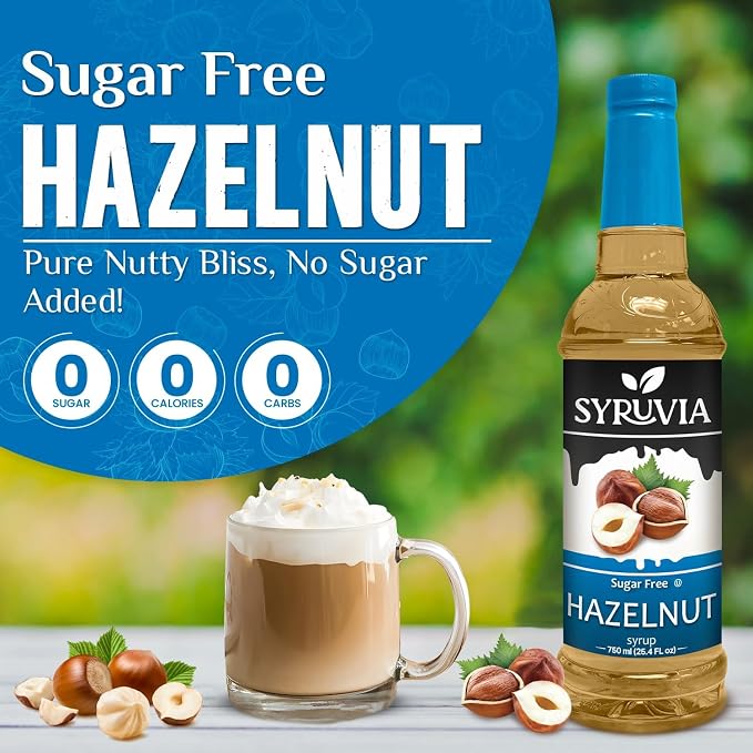 Syruvia Sugar Free Coffee Syrup, Hazelnut Flavored Syrup for Drinks, Lattes, and Desserts – 25.4 fl oz, With Pump - Image 3
