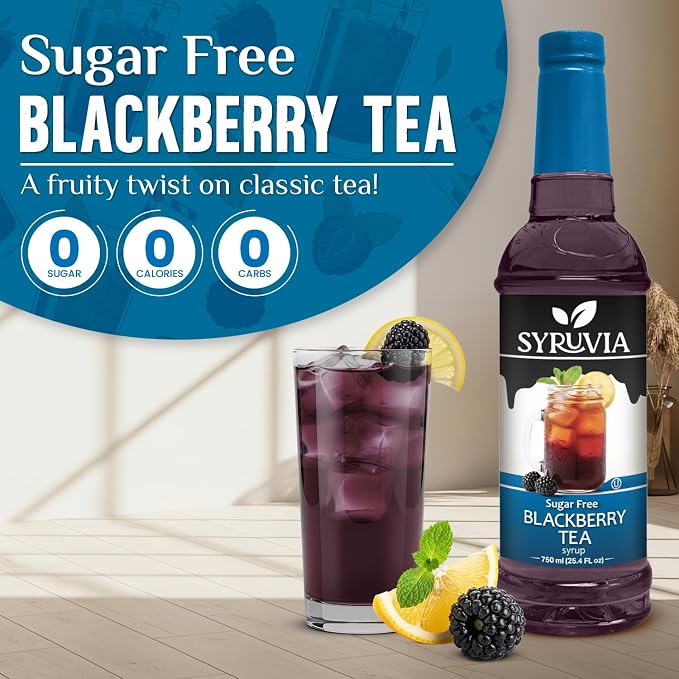 Syruvia Sugar Free Blackberry Tea Flavored Syrup for Drinks, Cocktails, Lemonades, Iced Teas and Desserts – 25.4 fl oz, With Pump - Image 3