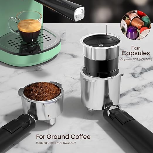 20 Bar Espresso Machine, Professional Stainless Steel Coffee Maker with LCD Display, 45oz Removable Water Tank, Home & Office Espresso Maker for Cappuccino Latte Macchiato, Green