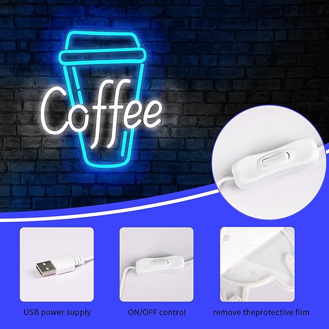 Coffee Neon Sign for Wall Decor Bright Led Neon Light for Business Sign Coffe Led Lights for Coffee Store Cafe Shop Bars Restaurant Hotels Salons Clubs Coffees Lovers Size 12.0 * 13.6in(XD341)