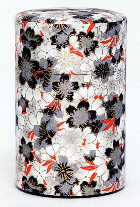 Washi Paper Tea Tin Canister: Long 3.5oz (100g) Cherry Blossoms - Butterfly Effect (#102), Japan