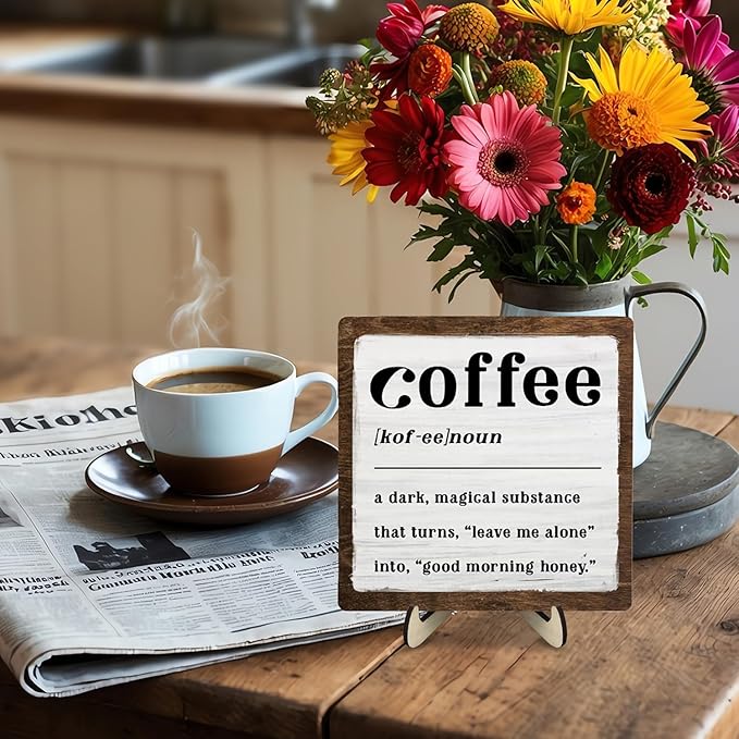 Coffee Bar Sign Plaque for Coffee Bar Station, Vintage Wooden Java Sign Decor for Kitchen,Farmhouse Cafe,Fun Gifts for Friends,Dad,Mom 5.9x5.9inch