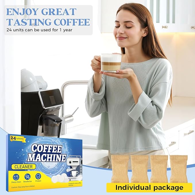 24 Pack Coffee Maker Cleaner Descaler Tablets, Deep Cleaning for Coffee Pot & Coffe Machine, Compatible With Keurig, Nespresso, Ninja, Philips, Miele, Breville, DeLonghi, Espresso & Drip Machines