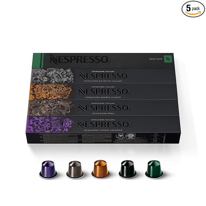 Nespresso Capsules Original Line, Ispirazione Favorites Variety Pack, Medium & Dark Roast Espresso Coffee, 50 Count Coffee Pods