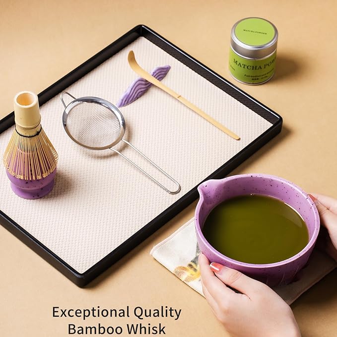 7Pcs Japanese Matcha Tea Set, Matcha Kit with Matcha Bowl (with Pouring Spout), Matcha Whisk, Whisk Holder, Strainer - Elegant Matcha Set for Gifting and Personal Use, Gift Box Packaging (Purple;)