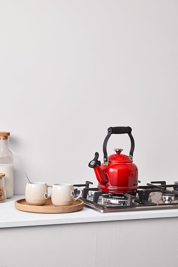 Le Creuset Enamel On Steel Demi Tea Kettle with Metal Finishes, 1.25 qt., Cerise