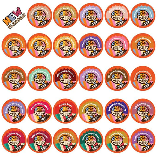 Crazy Cups Flavored Coffee Pods Variety Pack, Medium Roast, Single Serve in Recyclable for Keurig K cups Machines, 50 Count