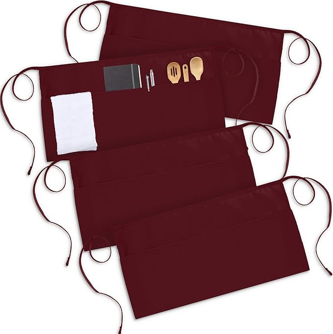 Utopia Wear 4 Pack Server Aprons with 3 Pockets, Waiter and Waitress Waist Aprons for Women with Pockets, Men Short Aprons