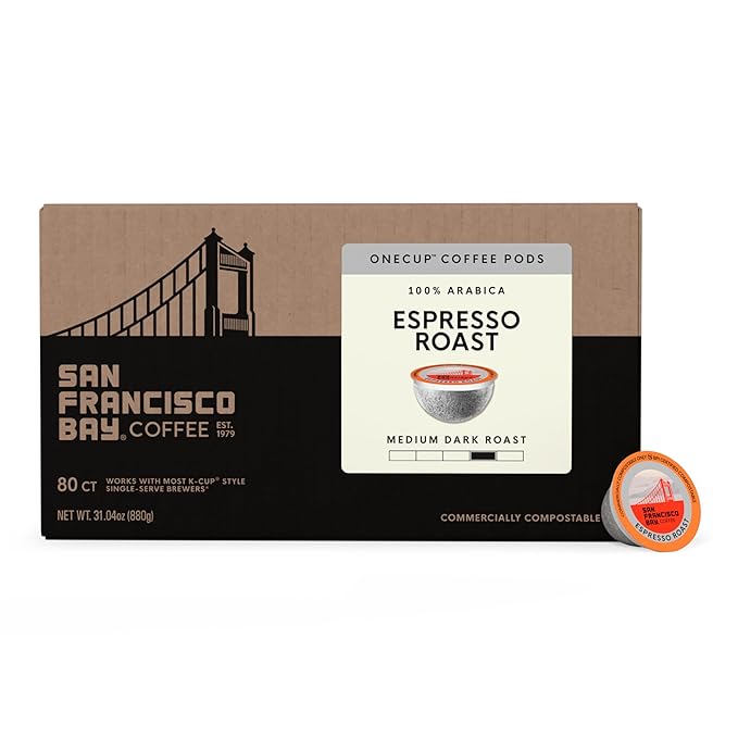 San Francisco Bay Compostable Coffee Pods - Espresso Roast (80 Ct) K Cup Compatible including Keurig 2.0, Dark Roast