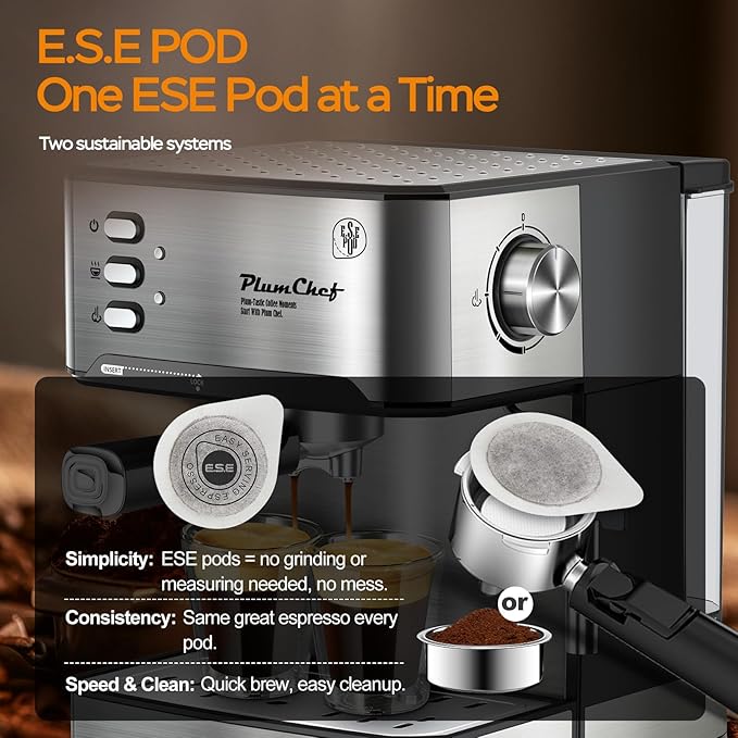 20 Bar Professional Espresso Machine with Milk Frother, Dual Shot, ESE Pod Compatible, 54 OZ Removable Water Tank for Home Barista (Silver Black)