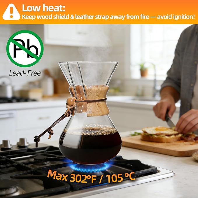Pour Over Coffee Maker 20 OZ, 6 Cup Borosilicate Glass Drip Coffee Maker with Reusable Stainless Steel Filter and Cork Grip for Home Café 600 ML