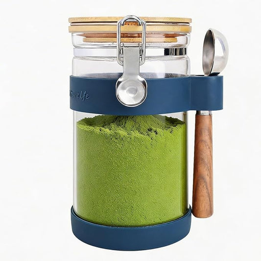 Airtight Glass Matcha Container with Spoon - 1200ml (40oz) Large Matcha Storage Jar with Bamboo Lid to Preserve Freshness, Food-Grade Canister for Matcha Powder, Tea & Coffee