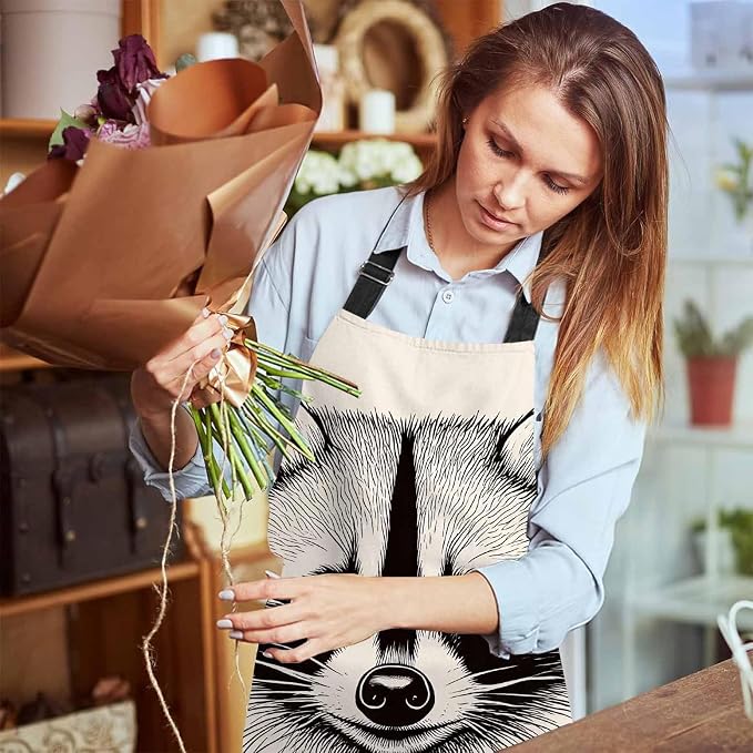 Sketch Raccoon Face Apron Adjustable Neck Bib Apron for Men Women,Suitable for Kitchen Cooking Waitress Chef Apron - Image 6