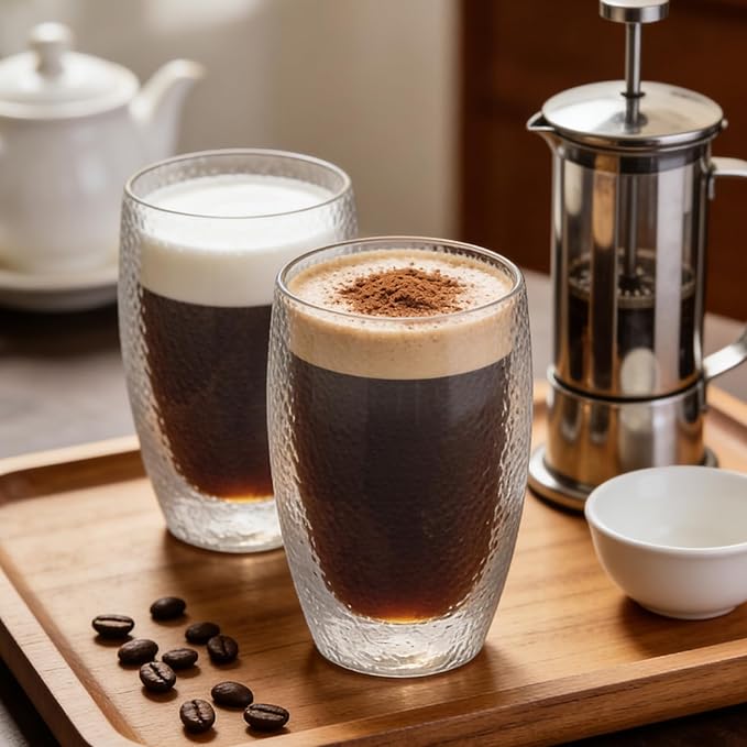 Double Wall Glass Coffee Mugs Set, Clear Insulated Glass Mugs for Hot Beverages, Suitable for Tea, Latte, Espresso, Cappuccino (15oz(2-pack))