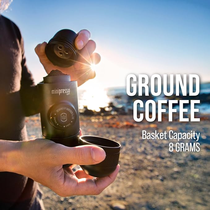 WACACO Minipresso GR, Portable Espresso Machine, Compatible Ground Coffee, Hand Coffee Maker, Manually