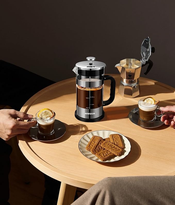 French Press Coffee Maker - 21OZ Classic Glass Coffee Press, Heat-resistant Borosilicate Glass Coffee Pot with 4-Level Disassemble Filters, Portable Cold Brew Coffee Maker for Travel Home Gift(Sliver)