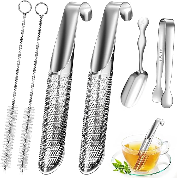 2 Pcs Tea Infuser for Loose Tea, 304 Stainless Steel Tea Strainers Tea Leaf Infuser Travel Fine Mesh Tea Spoon Infusers for Loose Tea, Rose, Herbs(Scoop+Clip)
