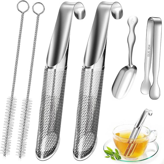 2 Pcs Tea Infuser for Loose Tea, 304 Stainless Steel Tea Strainers Tea Leaf Infuser Travel Fine Mesh Tea Spoon Infusers for Loose Tea, Rose, Herbs(Scoop+Clip)