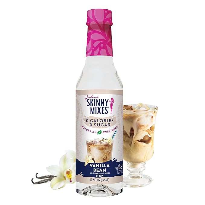 Jordan's Skinny Mixes Sugar Free Coffee Syrup, Vanilla Bean Coffee Flavoring Syrup, Naturally Sweetened Zero Calorie Drink Mix, Lattes, Baking, Protein Shake, Cocktail, Dairy & Gluten Free, 12.7 Fl Oz
