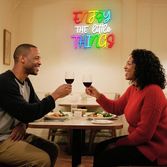 Enjoy The Little Things Neon Sign for Wall Decor Dimmable Inspirational Led Sign for Bedroom Motivational Neon Light for Home Classroom Study Room School Cafe Bar Club Party Decoration