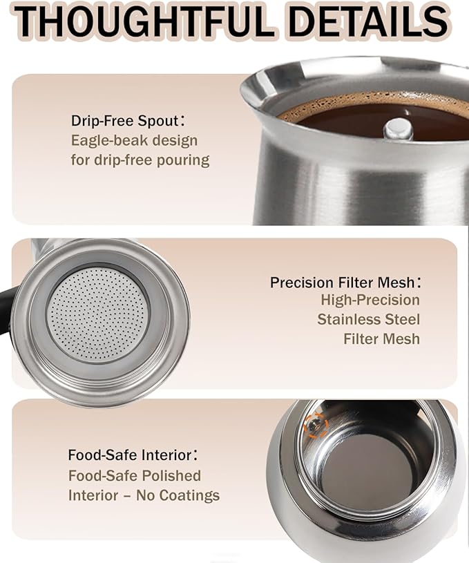 Electric Moka Pot with Detachable Base Stainless Steel Espresso Maker 10oz 6 Cup 300ml Silver Italian Coffee Maker for Kitchen Home 110V