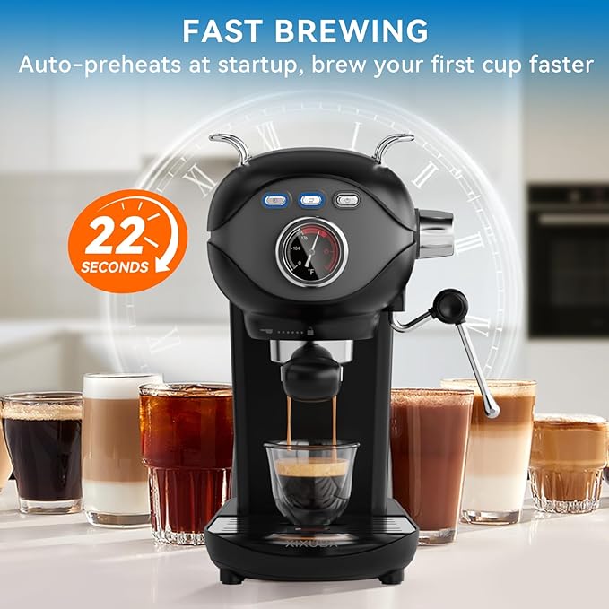 Espresso Machine, 20 Bar Pump Temperature Control, Compact Espresso Maker with Steam Milk Frother, Professional Coffee Makers for Home, Cappuccino Latte Machine, Gifts for Coffee Lover