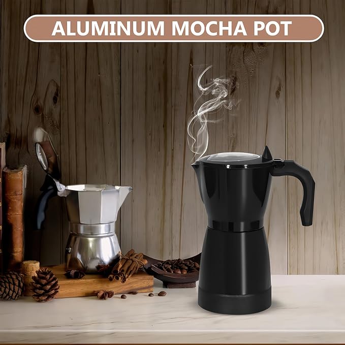 AOZBZ Coffee Pot Electric Espresso Coffe Maker, 300ml 6 Cups Aluminum Moka Pot with Overheat Protection and Detachable Base, Portable Italian Moka Maker, 450W, Black