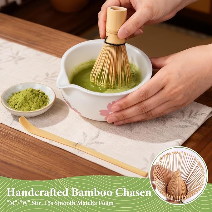Matcha Whisk Set, 8 Pcs Matcha Making Kit with Ceramic Bowl, Japanese Style Bamboo Chasen, Scoop, Sifter & Holder - Complete Matcha Set for Beginners & Enthusiasts, Ideal Gift (White)