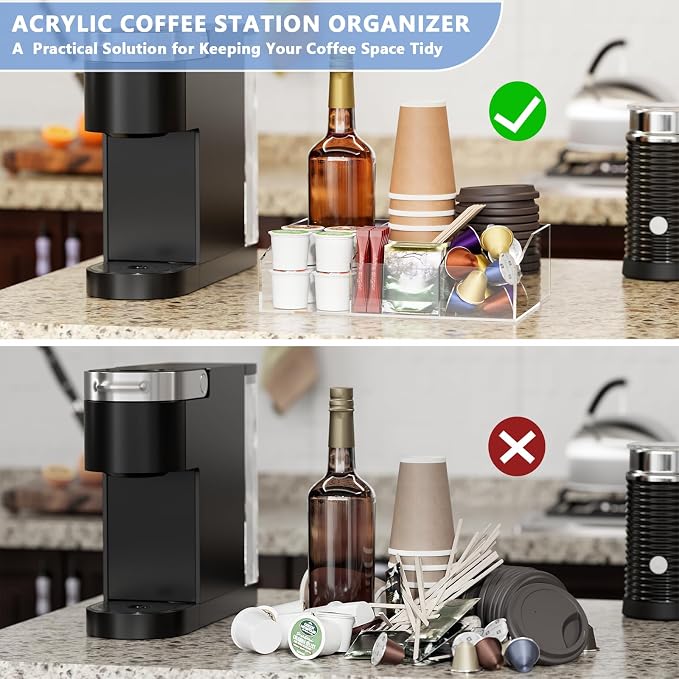 Neatsure Coffee Bar Station Organizer, Acrylic Countertop Holder for Pod Cup Condiment Stirrers Snack Tea, Bar Accessories, Decor and Essentials, Gift for Coffee Lovers, Clear - Image 3