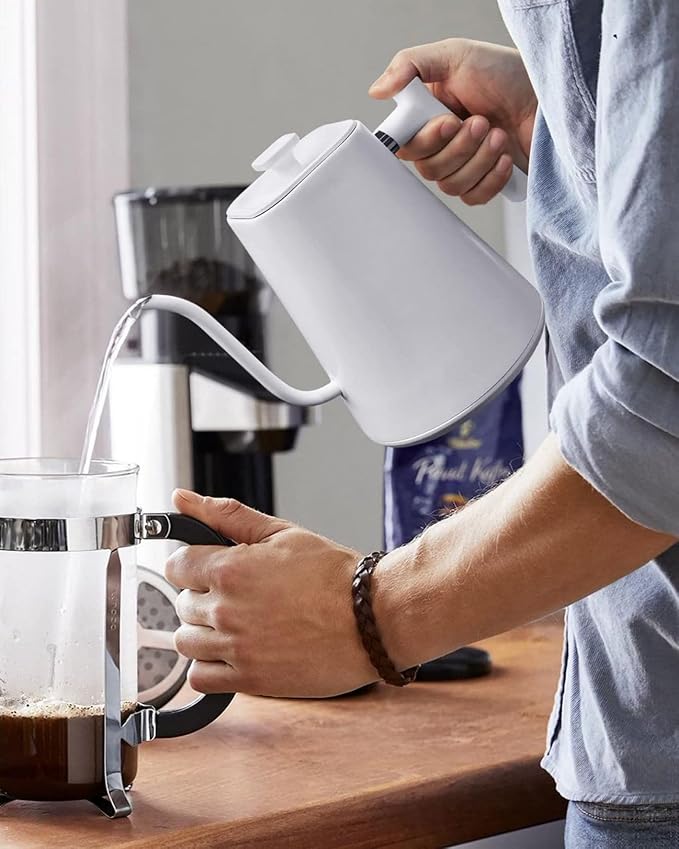 Electric Gooseneck Kettle, ±1℉ Temperature Control, for Pour Over Coffee and Tea, 304 Stainless Steel Inner, BPA-Free, Quick Heating Electric Kettles for Boiling Water, 1L WHITE