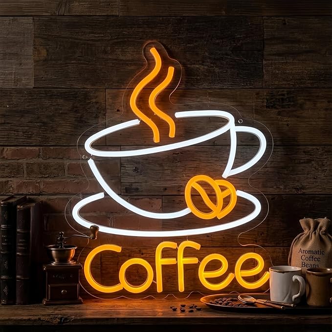 Coffee Neon Sign Coffee LED Sign for Wall Decoration Cafe Restaurant Living Room Party Decoration Gift for Friends (12.7 * 15.6 inches)