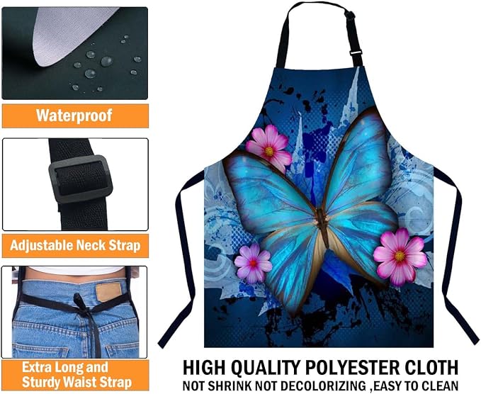 Butterfly Chefs Apron, Cooking and Baking Apron for Men and Women, Kitchen Apron, Butchers Apron, BBQ & Catering Bibs - Image 3