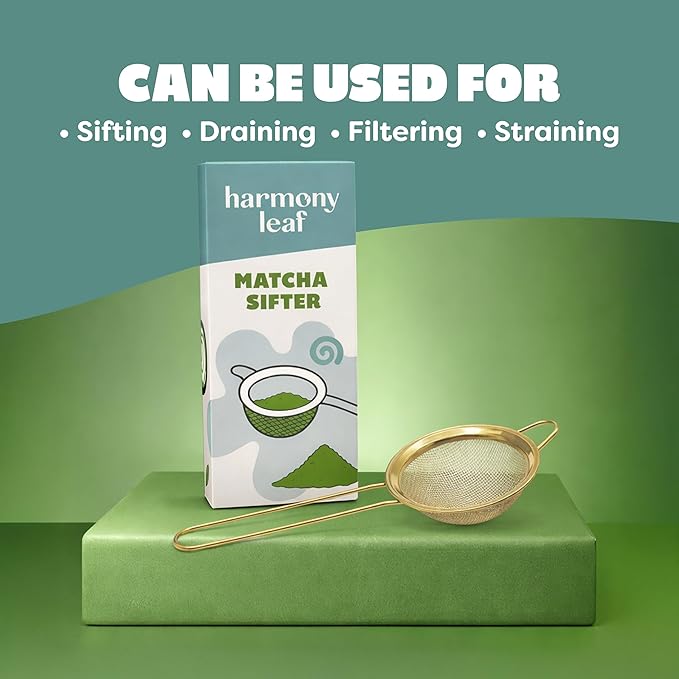 Harmony Leaf Matcha Sifter, Fine Mesh Stainless Steel Strainer for Matcha Powder, Prevents Clumps for Smooth Tea, Multi-Use Sifter for Baking, Tea, and Coffee