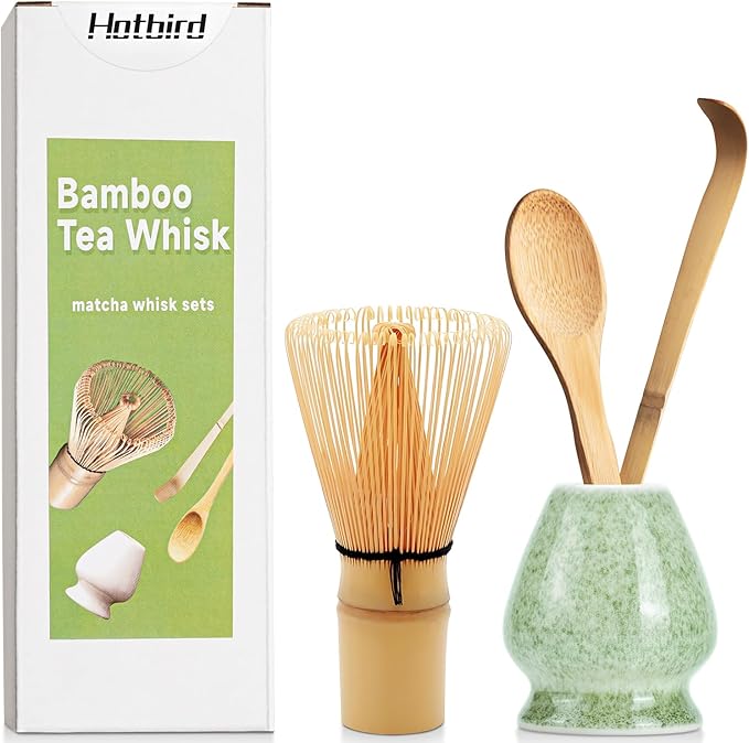 4 Pcs Matcha Whisk Set - Bamboo Matcha Whisk, Holder, Scoop, Spoon - Traditional Japanese Tea Ceremony - Matcha Green Tea Accessories