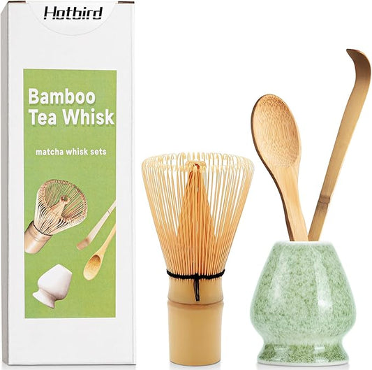 4 Pcs Matcha Whisk Set - Bamboo Matcha Whisk, Holder, Scoop, Spoon - Traditional Japanese Tea Ceremony - Matcha Green Tea Accessories