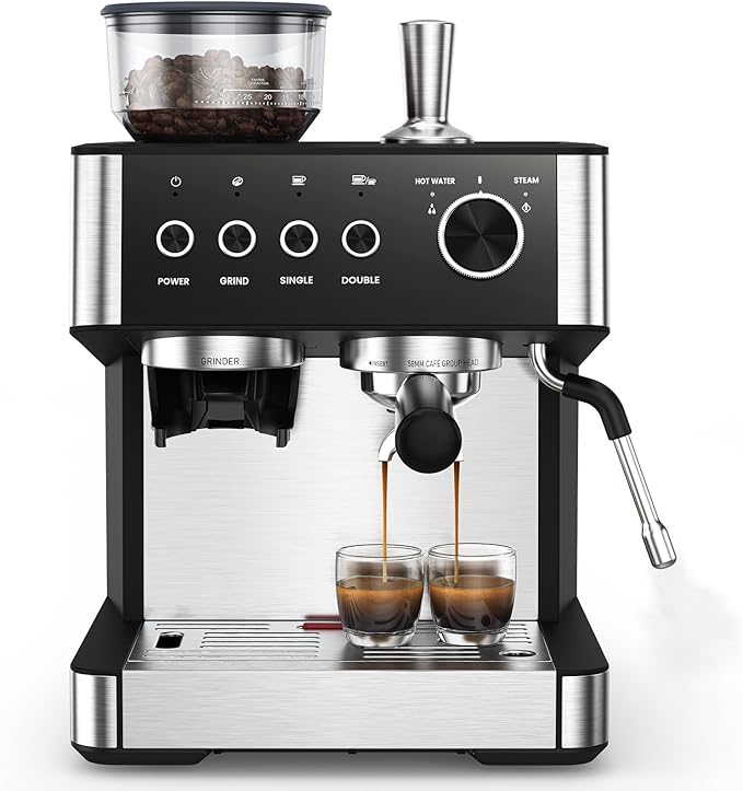 20 Bar Espresso Machine with Built-in Anti-Clog Coffee Grinder
