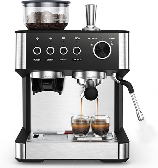 20 Bar Espresso Machine with Built-in Anti-Clog Coffee Grinder