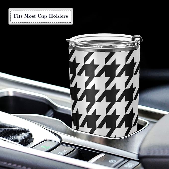 Tumbler Houndstooth Black White Insulated Coffee Cup Beverage Container Travel Mug with Straw and Lid Double Wall Stainless Steel 20oz BPA-Free for Sport, Back to School