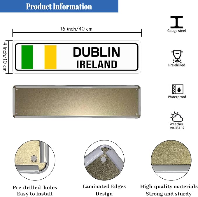 Dublin Ireland Sign Metal Tin Signs Street Road Sign for Cafes Bar Pub Beer Club Wall Home Decor 16X4 Inches - Image 2