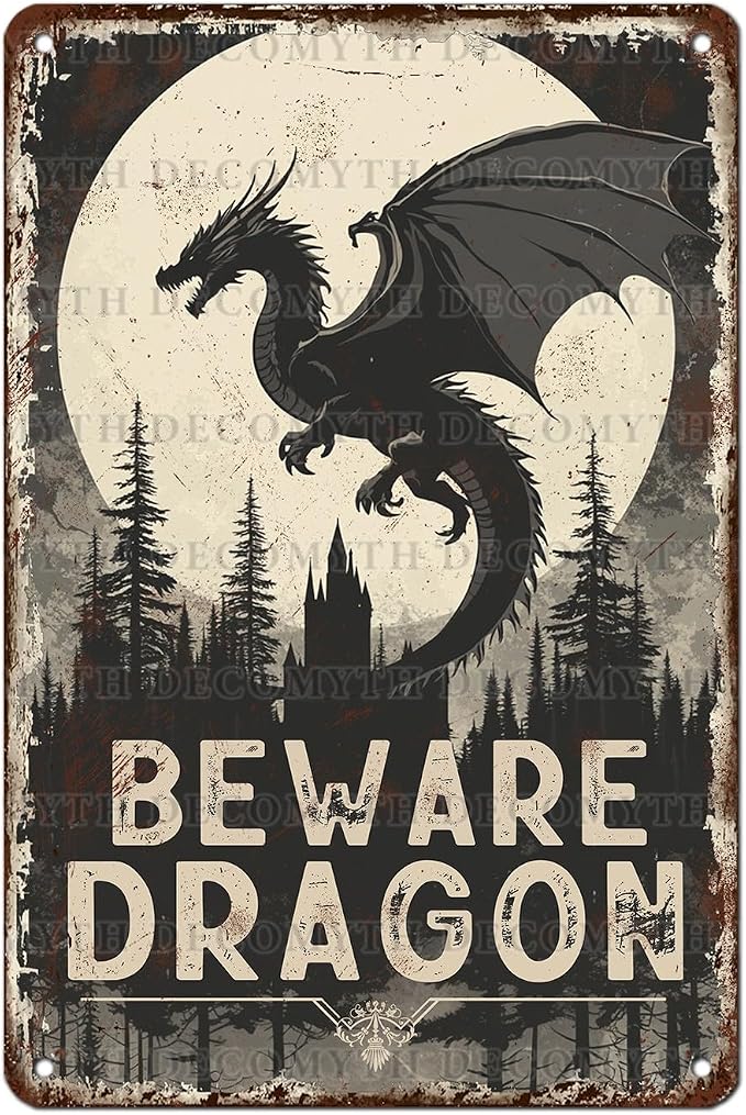 Dragon Sign Beware of Dragon Metal Tin Sign for Home Farm Outdoor Bathroom Restaurant Cafes Bars Club Kitchen Garage Vintage Art Wall Decor 12 * 8inch by Unknown