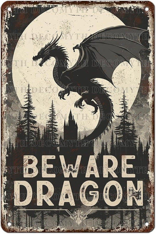 Dragon Sign Beware of Dragon Metal Tin Sign for Home Farm Outdoor Bathroom Restaurant Cafes Bars Club Kitchen Garage Vintage Art Wall Decor 12 * 8inch by Unknown