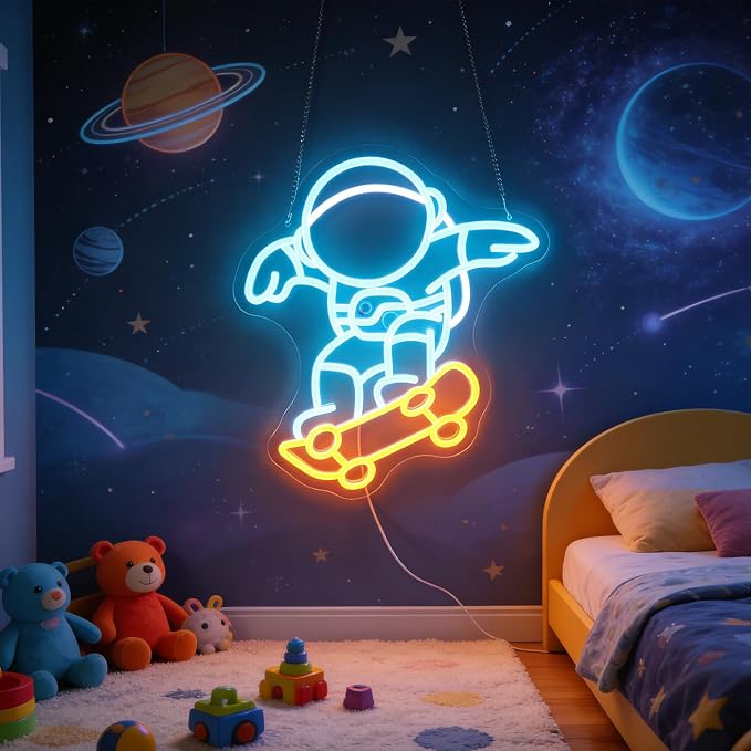 "Astronaut Skateboarding" Space Adventure Light - Cool & Gravity-Defying LED Wall Art for Game Room, Dorm, Bedroom Decor, Dimmable USB, Awesome Gift for Sci-Fi Fans & Adventurers - Image 2
