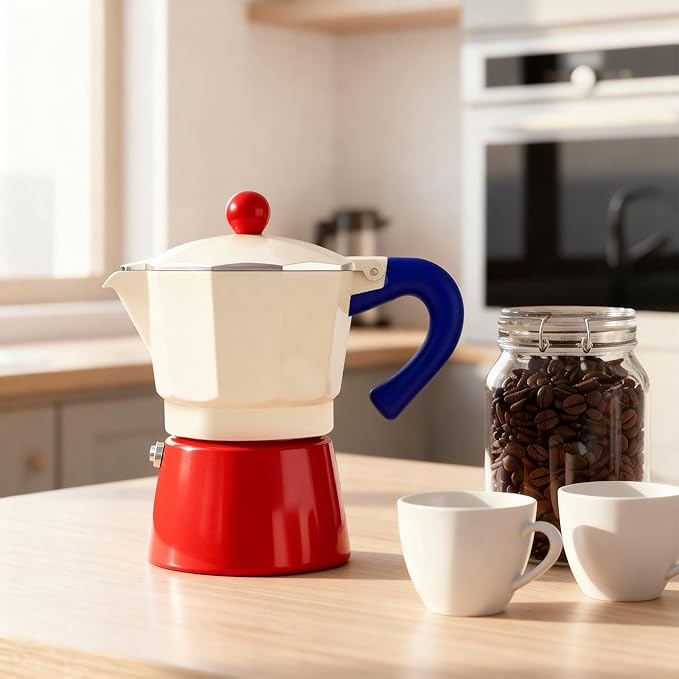 ShanSon Moka Pot Stovetop Espresso Maker 3 Cup 5 oz Italian Coffee Maker Manual Cuban Coffee Percolator Machine Italian Espresso Greca Coffee Maker for Cappuccino or Latte,Red/White