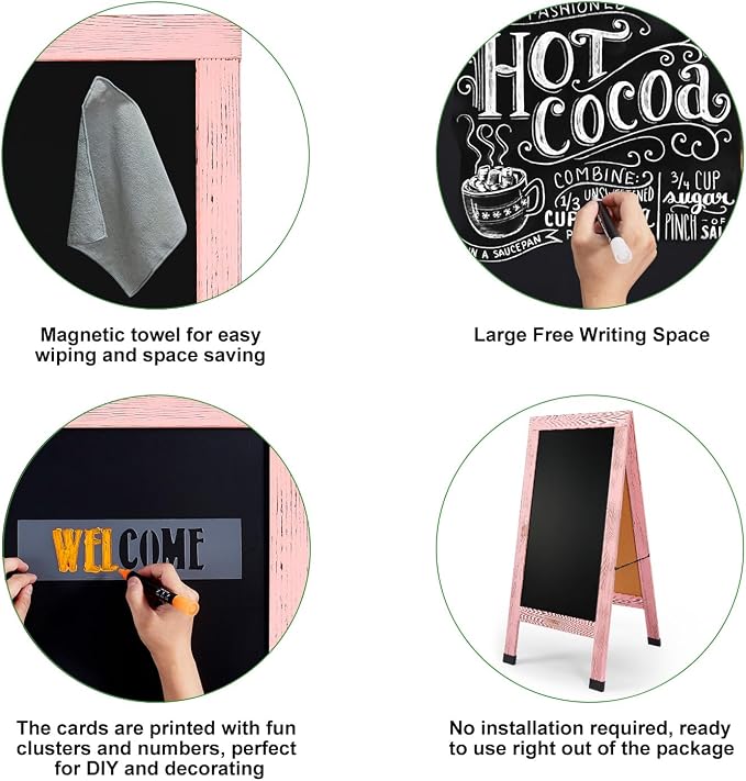 Large Sandwich A-Frame Chalkboard Sign - 40 x 20 Inches Pink Magnetic Wooden Chalk Board for Sidewalk, Stand up Double-Sided Outdoor Easel Display for Restaurant Cafe Shop Wedding Party or Business - Image 6