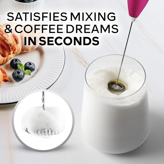 Zulay Kitchen Powerful Milk Frother Wand With 4 AA Duracell Batteries - Ultra Fast Handheld Drink Mixer - Electric Whisk Foam Maker for Coffee, Lattes, Cappuccino, Matcha & Creamer