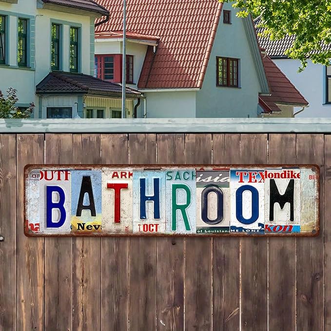 Vintage License Plate Bathroom Sign – 16x4 inch Funny Metal Tin Sign for Restroom Decor, Rustic Wall Art for Home, Cabin, Farmhouse or RV - Image 4