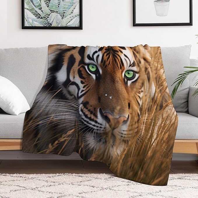 Beautiful Tiger Animal Nature Forest Super Soft Throw Blanket, Rustic Grass Brown Flannel Fleece Decorative Throw for Sofa Couch Bedroom Decor Outdoor Use 40"x50"
