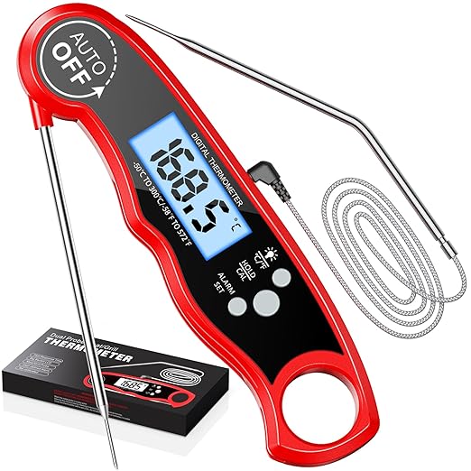 Meat Thermometer Digital, Instant Read Food Thermometer with Dual Probe, Backlight LCD Display, Calibration Function, Kitchen Accessories for BBQ Grill, Gift for Men Birthday, Dad & Mom